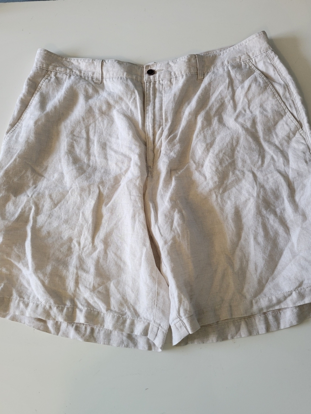 Tasso Elba Mens Bone White Cream Linen Shorts Size 38